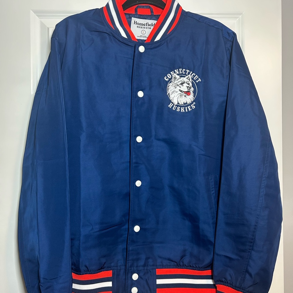 UConn Homefield Blue Bomber Jacket with Red & White Accents